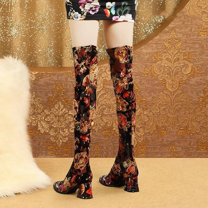 Funki Findz | Boots | Women's Over Knee Flower Embroider Boot