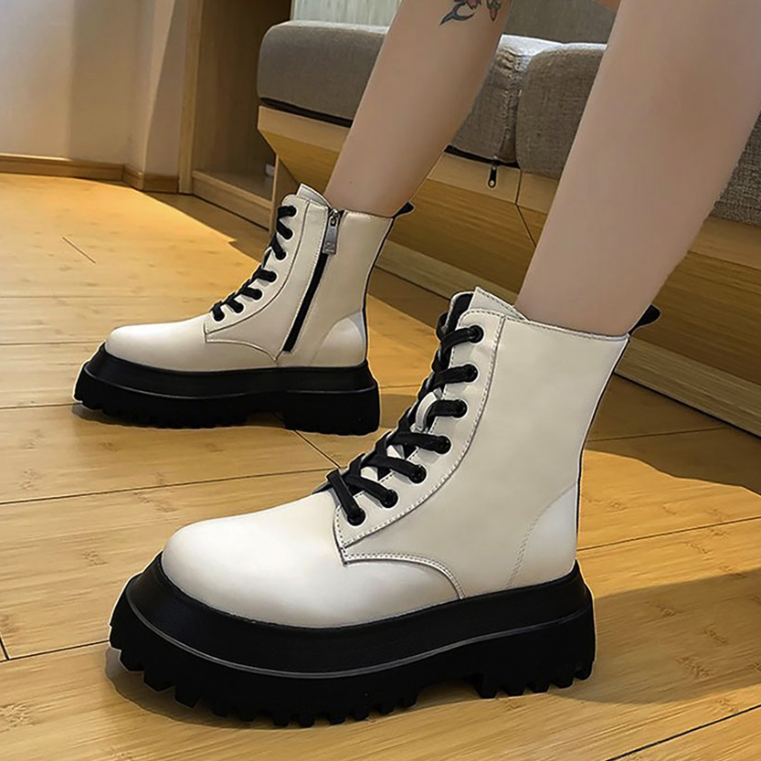 Funki Findz | Boots | Women's White Platform Ankle Boots