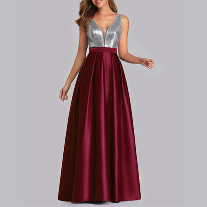 Funki Findz | Dresses | Women's Satin Sequin Evening Dress