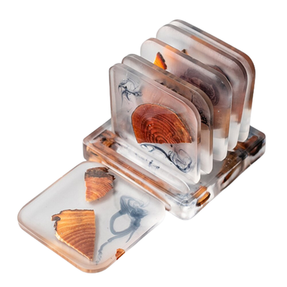 Funki Findz | Coasters | Pine Wood Resin Drink Coasters 6 Pcs