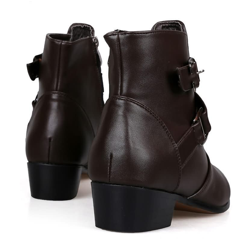 Funki Findz | Boots | Men's Buckle Strap Block Heel Dress Boots