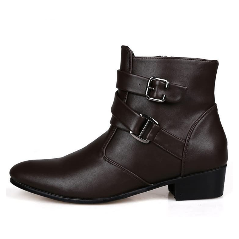 Funki Findz | Boots | Men's Buckle Strap Block Heel Dress Boots