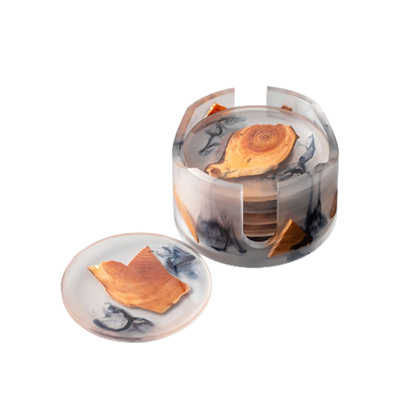 Funki Findz | Coasters | Pine Wood Resin Drink Coasters 6 Pcs
