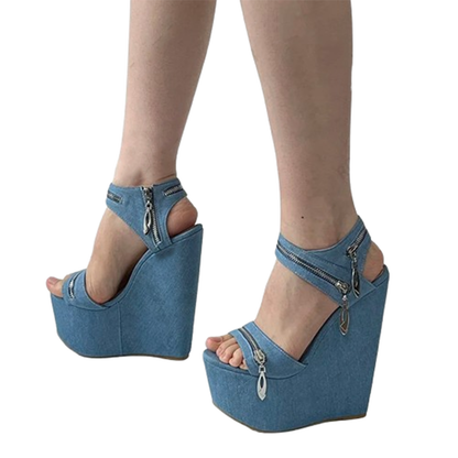 Funki Findz | Shoes | Women's Denim Zipper Plaform Sandals