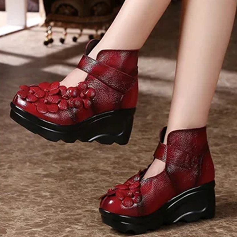 Funki Findz | Shoes | Women's Cute Red Flower Leather Wedges