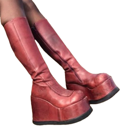 Funki Findz | Boots | Women's Red Buckle Strap Platform Boots