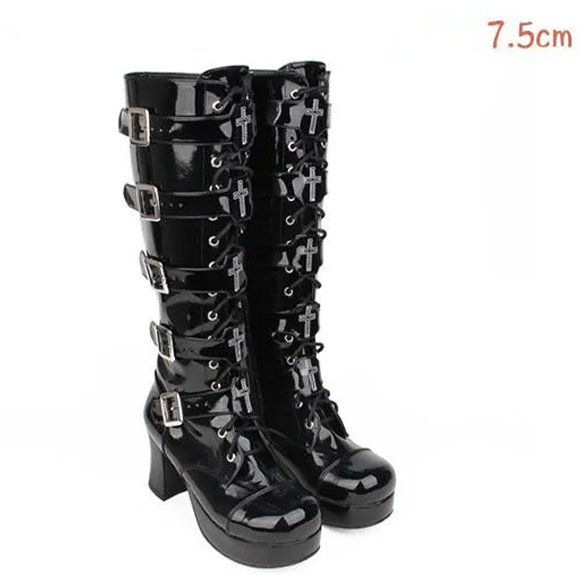 Funki Findz | Boots | Women's Punk Cross and Buckle Strap Boot