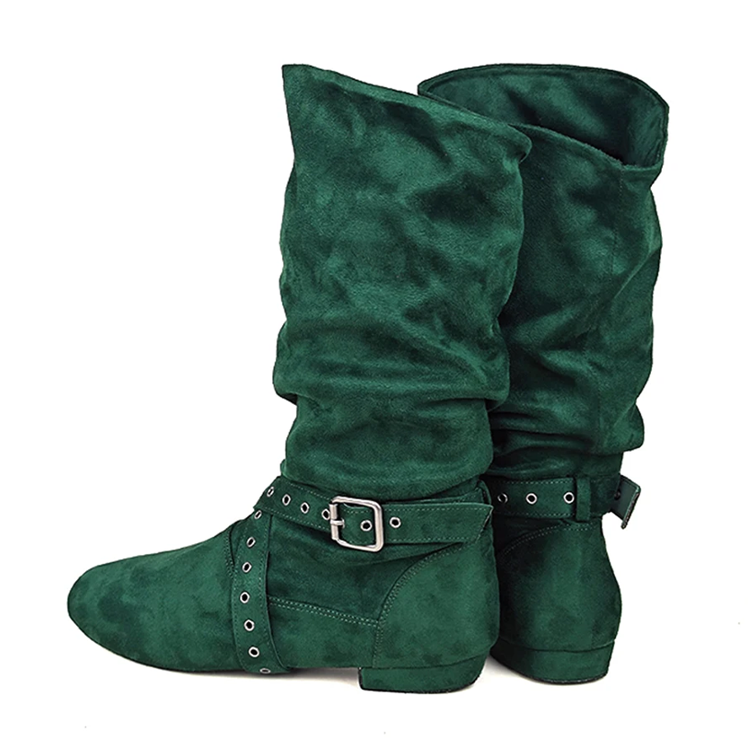 Funki Findz | Boots | Women's Faux Suede Mid-Calf Flat Boots
