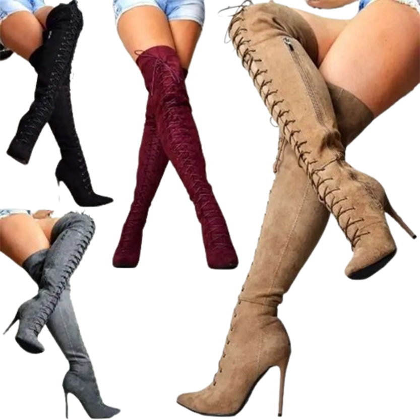 Funki Findz | Boots | Women's Over Knee Lace Up Stiletto Boots