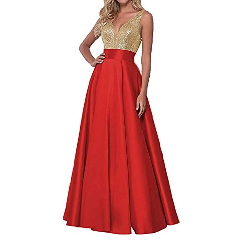 Funki Findz | Dresses | Women's Satin Sequin Evening Dress