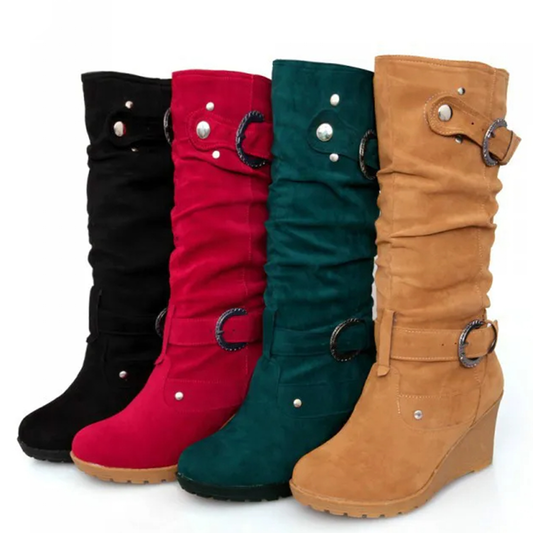 Funki Findz | Boots | Women's Mid-Calf Suede Wedge Stud Boot