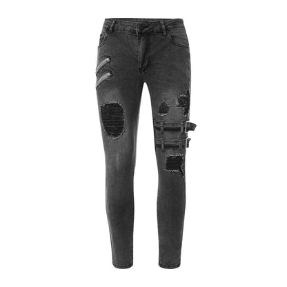 Funki Findz | Pants | Men's Punk Skinny Denim Buckle Jeans