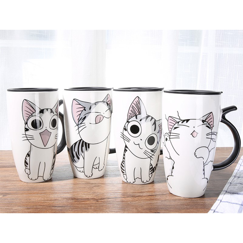 Funki Findz | Mugs | Large Ceramics Cat Mug | Spoon Lid | 20oz