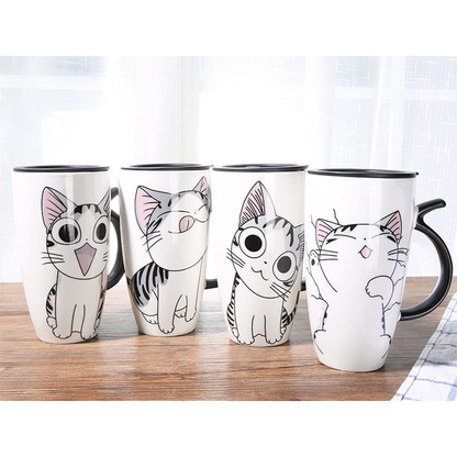 Funki Findz | Mugs | Large Ceramics Cat Mug | Spoon Lid | 20oz