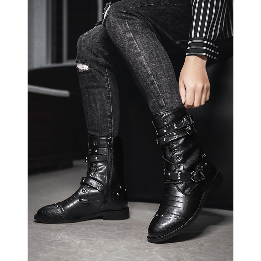 Funki Findz | Boots | Men's Leather Lace Up Buckle Strap Boots