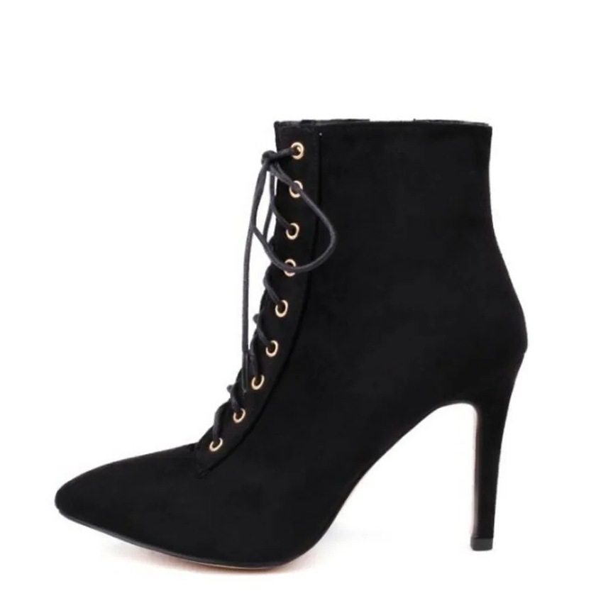 Funki Findz | Boots | Women's Suede Lace Up Stiletto Short Boot