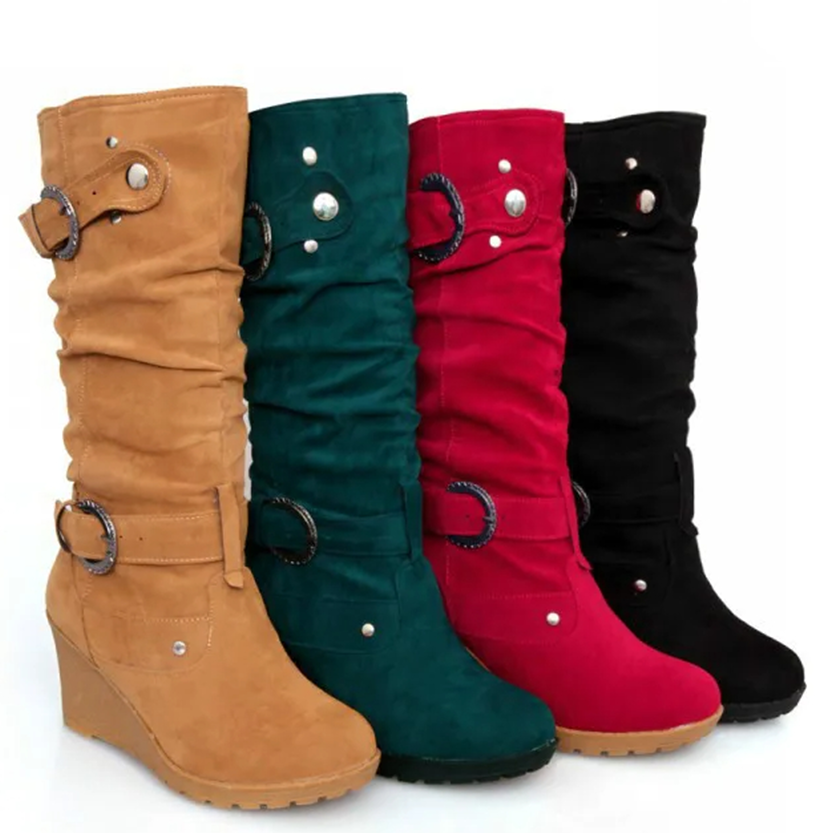 Funki Findz | Boots | Women's Mid-Calf Suede Wedge Stud Boot