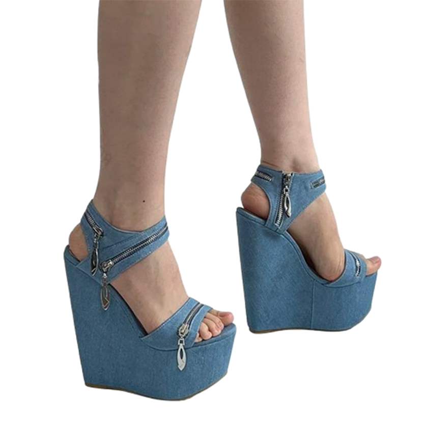 Funki Findz | Shoes | Women's Denim Zipper Plaform Sandals