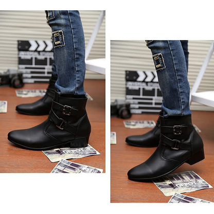 Funki Findz | Boots | Men's Buckle Strap Block Heel Dress Boots