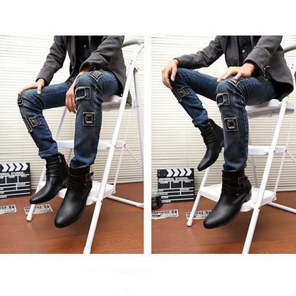 Funki Findz | Boots | Men's Buckle Strap Block Heel Dress Boots