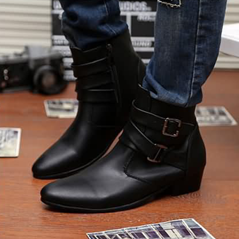 Funki Findz | Boots | Men's Buckle Strap Block Heel Dress Boots