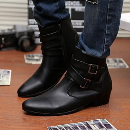 Funki Findz | Boots | Men's Buckle Strap Block Heel Dress Boots