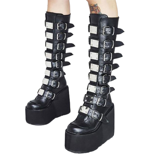 Funki Findz | Boots | Women's High Platform Wedge Buckle Boot