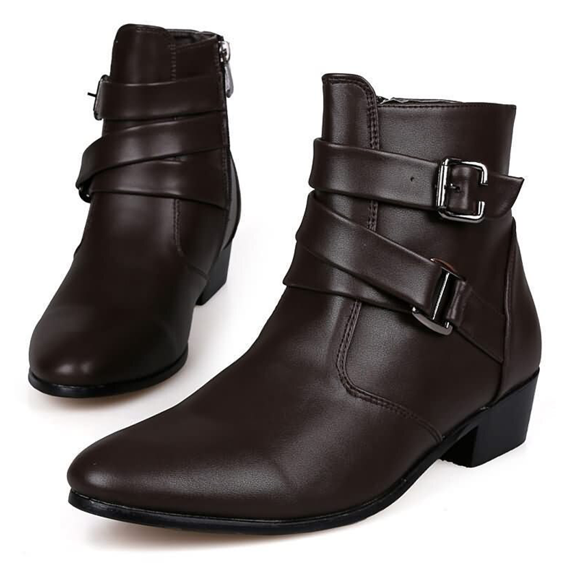 Funki Findz | Boots | Men's Buckle Strap Block Heel Dress Boots