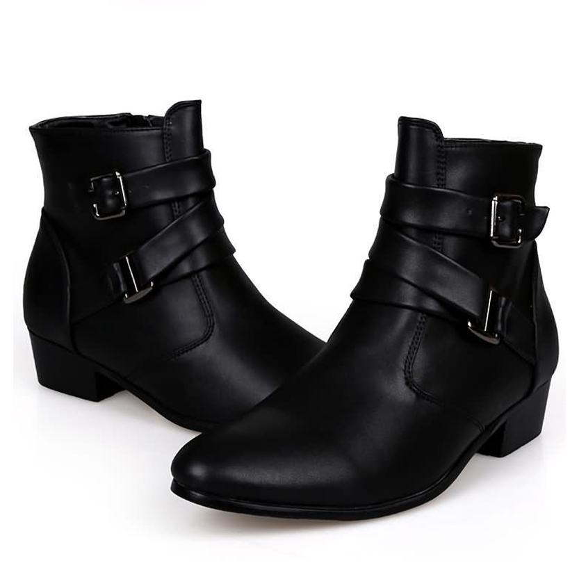 Funki Findz | Boots | Men's Buckle Strap Block Heel Dress Boots