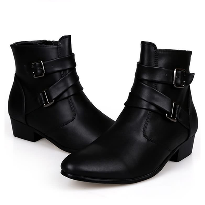 Funki Findz | Boots | Men's Buckle Strap Block Heel Dress Boots