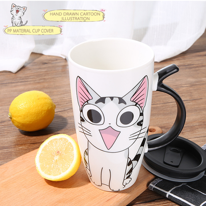 Funki Findz | Mugs | Large Ceramics Cat Mug | Spoon Lid | 20oz