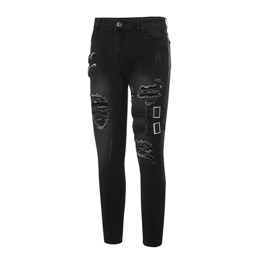 Funki Findz | Pants | Men's Punk Skinny Denim Buckle Jeans