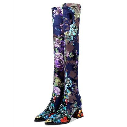 Funki Findz | Boots | Women's Over Knee Flower Embroider Boot