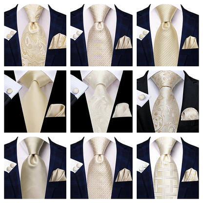 Funki Findz | Neckties | Men's Champagne Gold Silk Tie 3Pcs Set
