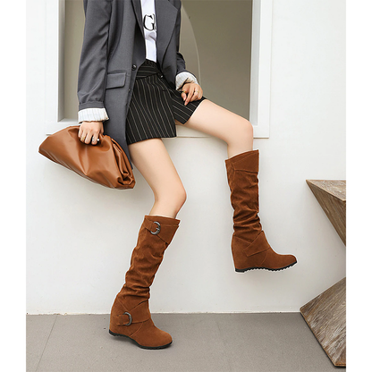 Funki Findz | Boots | Women's Mid-Calf Suede Wedge Boot