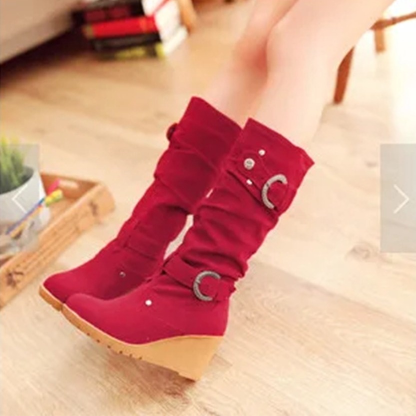 Funki Findz | Boots | Women's Mid-Calf Suede Wedge Stud Boot