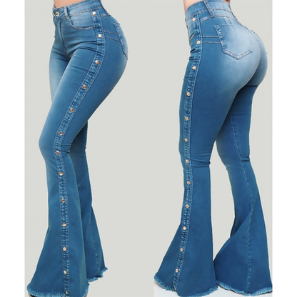 Funki Findz | Pants | Women's Side Button Butt Lift Flared Jeans