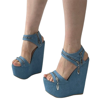 Funki Findz | Shoes | Women's Denim Zipper Plaform Sandals