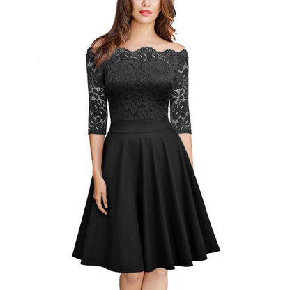 Funki Findz | Dresses | Women's Elegant Lace Chiffon Midi Dress
