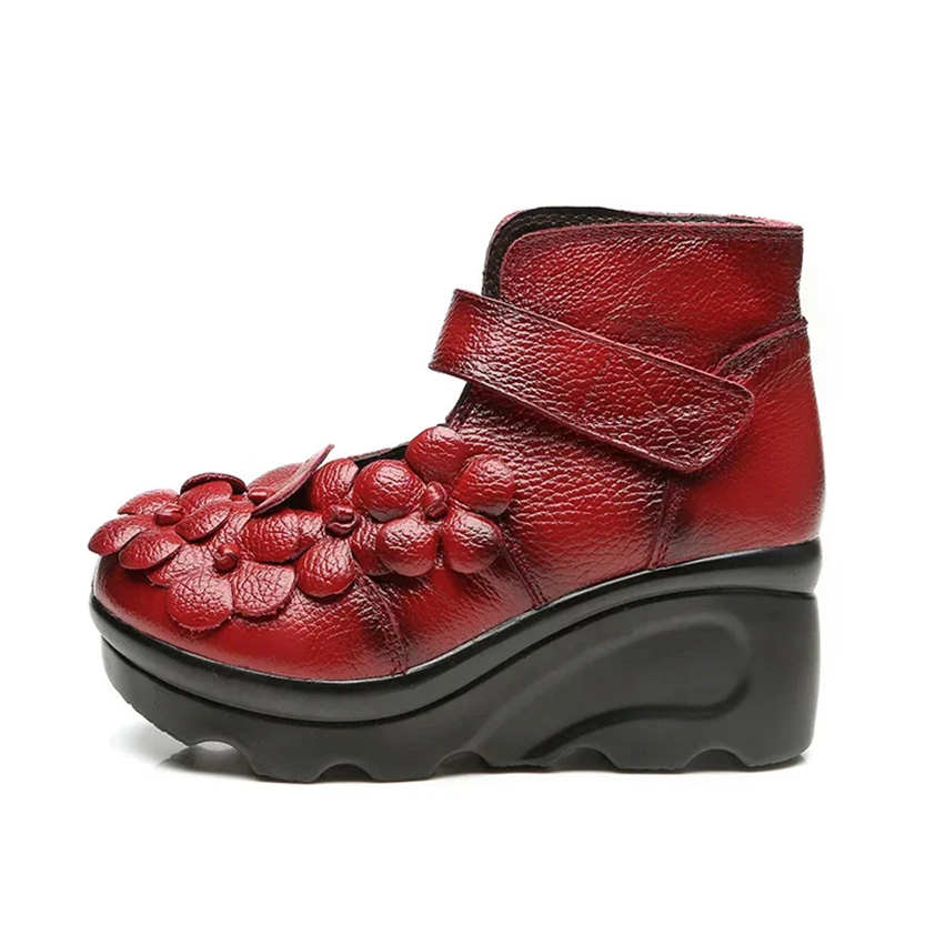 Funki Findz | Shoes | Women's Cute Red Flower Leather Wedges