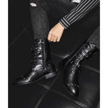 Funki Findz | Boots | Men's Leather Lace Up Buckle Strap Boots