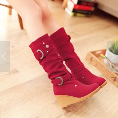 Funki Findz | Boots | Women's Mid-Calf Suede Wedge Stud Boot