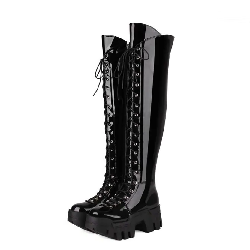Funki Findz | Boots | Women's Platform Over Knee Lace Up Boot