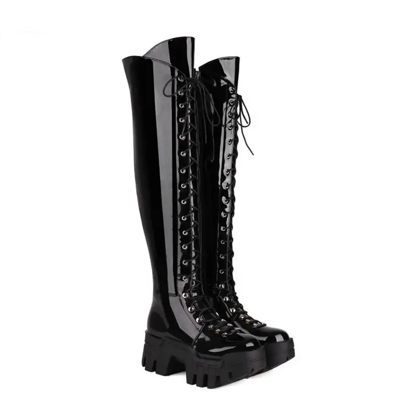 Funki Findz | Boots | Women's Platform Over Knee Lace Up Boot