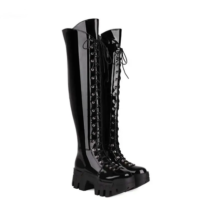 Funki Findz | Boots | Women's Platform Over Knee Lace Up Boot