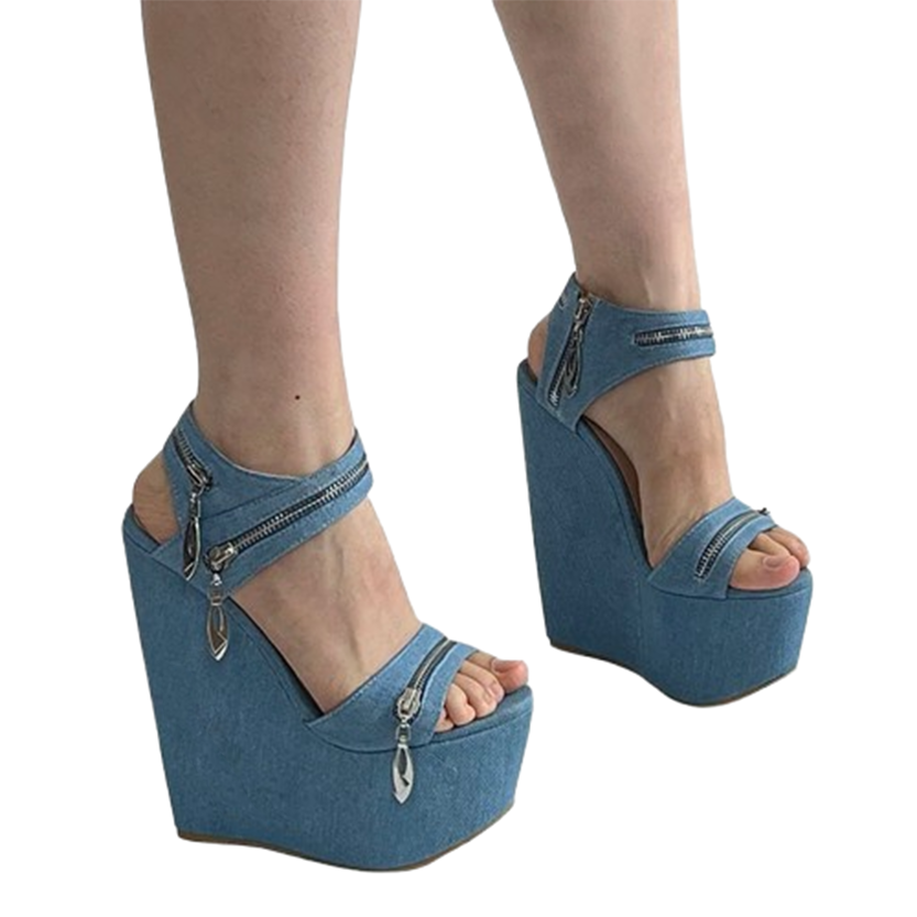 Funki Findz | Shoes | Women's Denim Zipper Plaform Sandals