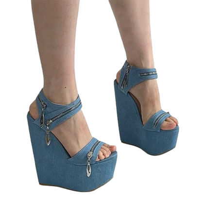 Funki Findz | Shoes | Women's Denim Zipper Plaform Sandals
