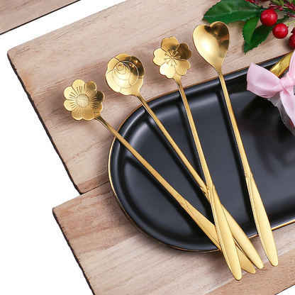Funki Findz | Spoons |  Flower Spoons | Long Handle Spoons 4Pc