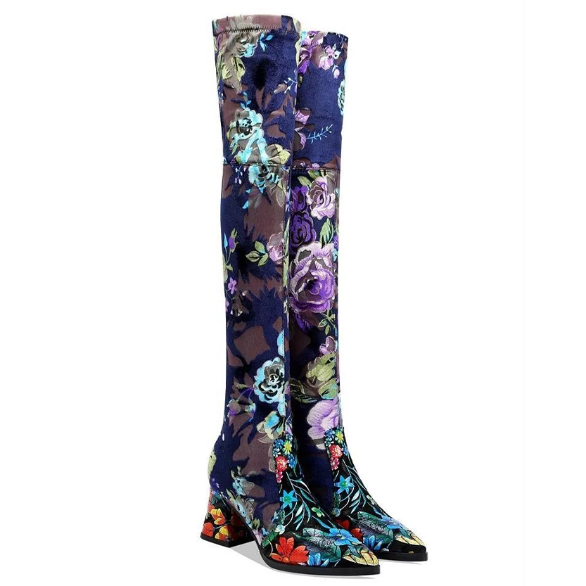 Funki Findz | Boots | Women's Over Knee Flower Embroider Boot
