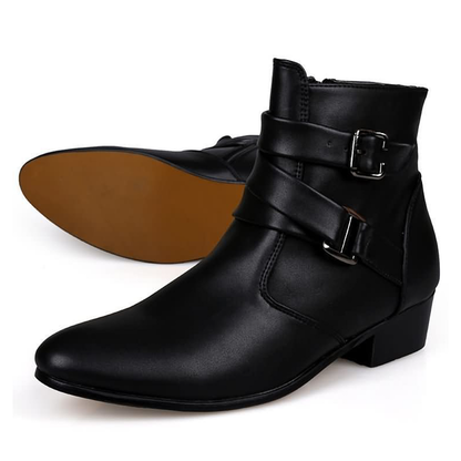 Funki Findz | Boots | Men's Buckle Strap Block Heel Dress Boots